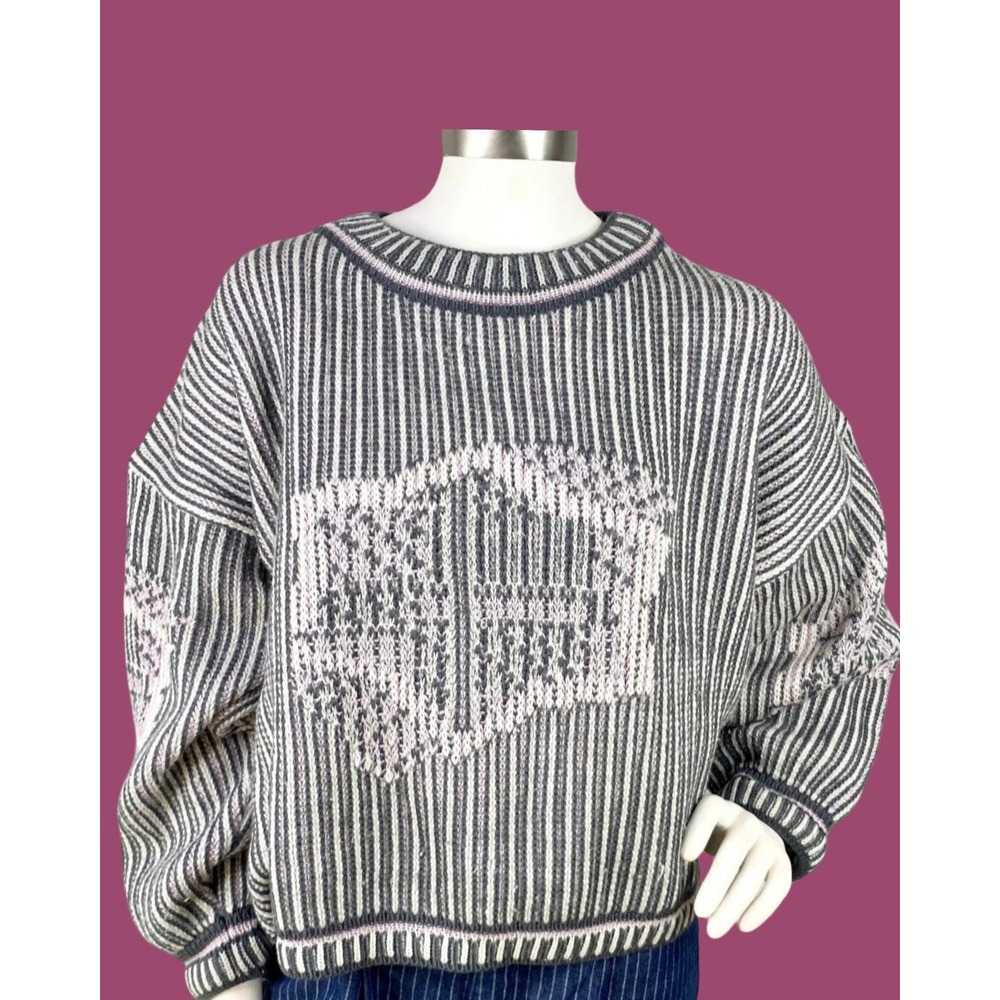 Vintage Unionbay Wool Blend Sweater, Striped Chunky Knit, Y2K Crop Top, Size L